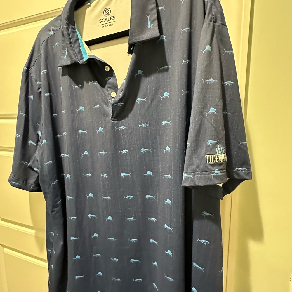 Blue Polo Shirt with fish Pattern and Collar xxl Tidewater Golf NMB